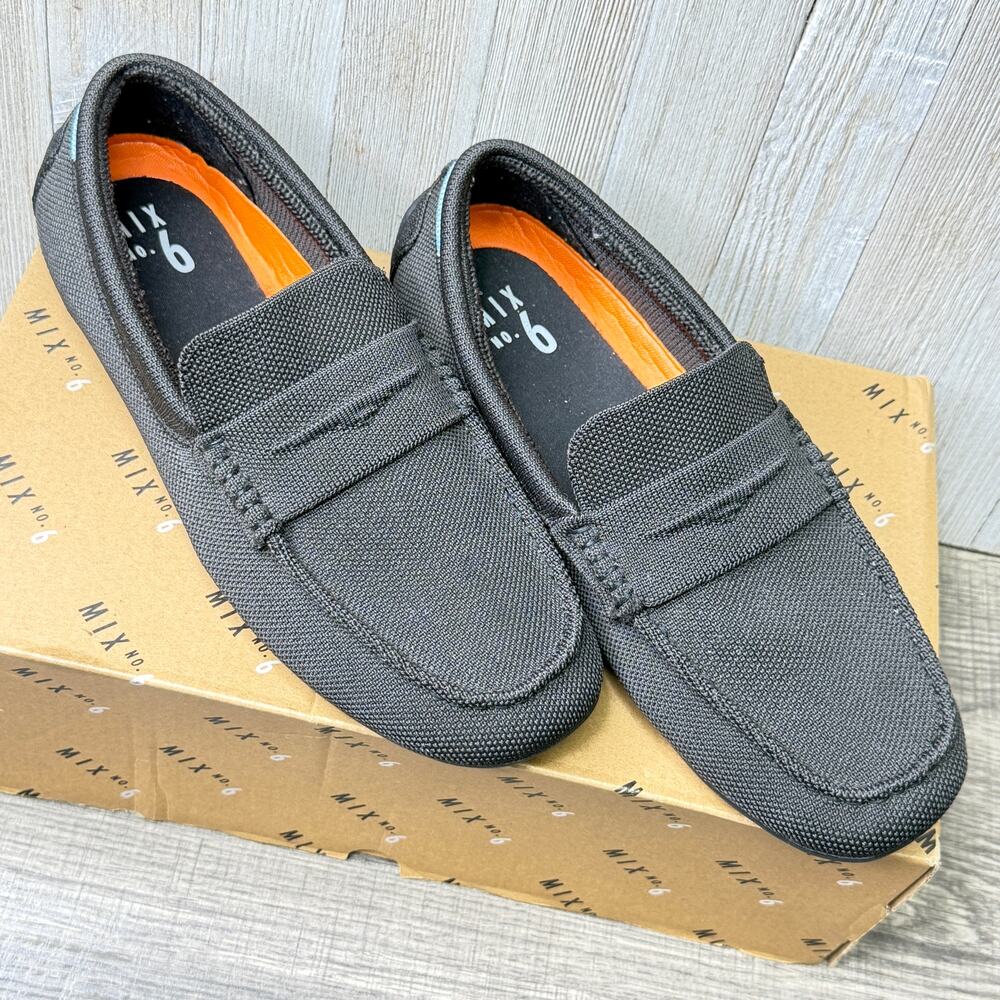 Pre-owned Mix No. 6 Hadi Men's 8M Charcoal Blue Knit Driving Loafers Slip-On